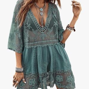 NWT Teal Lace Boho Cover up